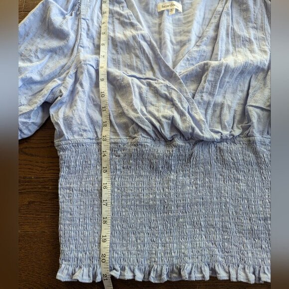 Heartloom Rushed Ruffle Hem Bubble Sleeve Babbydoll Top Blue Womens Size L - Picture 7 of 10